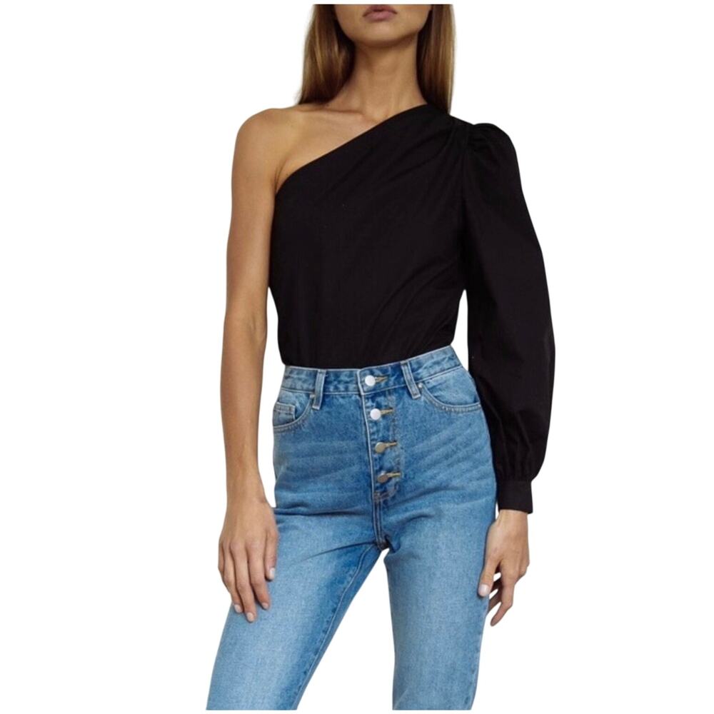 FRAME Black One Shoulder Long Sleeve Blouse Top Medium